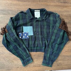 Tricia Fix Vintage Upcycled Fringed Crop Western Flannel